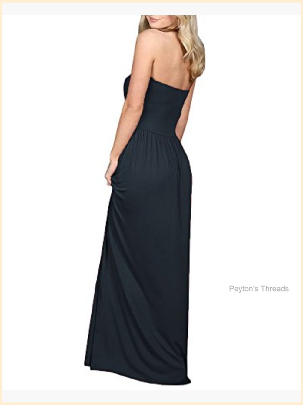 Off Shoulder Maxi Dress Strapless Bandeau Long Dress with Pockets - Picture 2 of 2